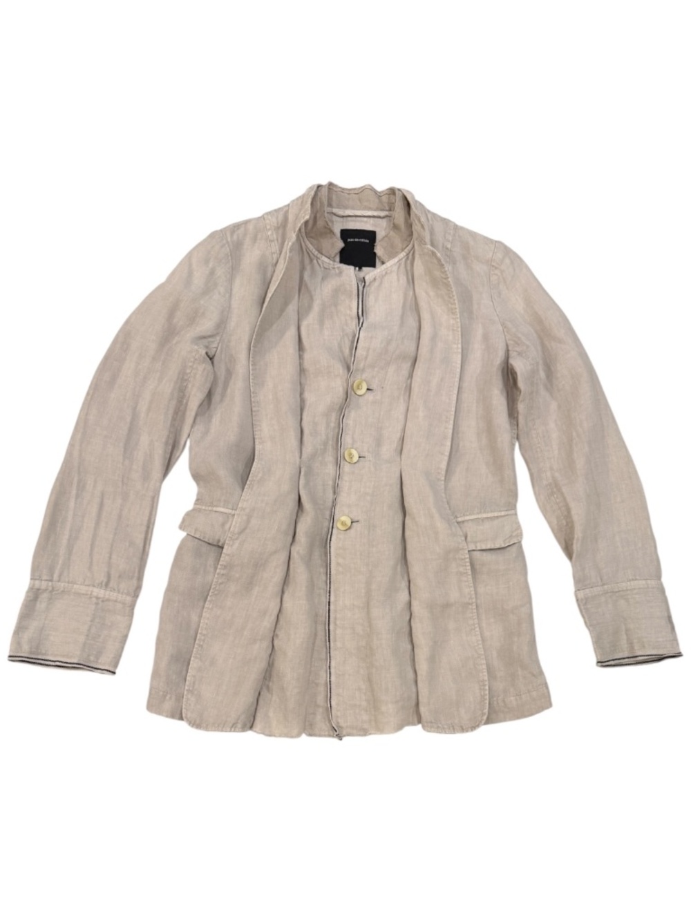Sz 38 Pas de Calais Beige French Linen Mandarin Collar Lightweight Summer Jacket